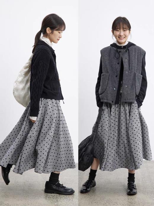 步履不停/5D41177C/千鸟格波点植绒花苞半裙 商品图3