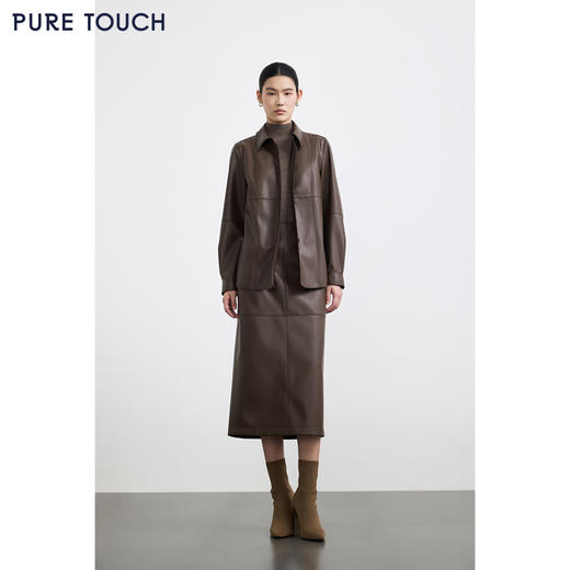 商场同款PURE TOUCH女装25秋冬新款PU皮革长袖衬衫结构设计衬衣 商品图1