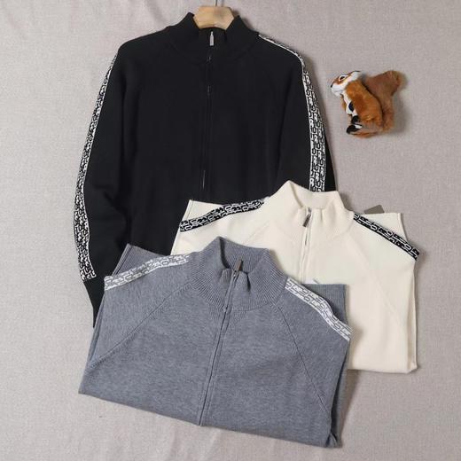 D122634半高领拉链设计字母提花毛衣开衫针织衫 商品图1