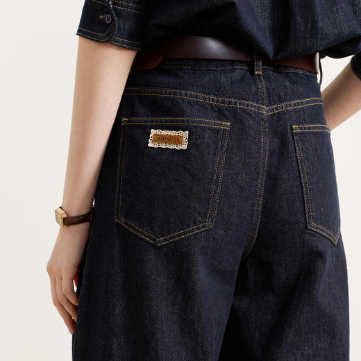 【100棉】三彩独醒2026春季新款显瘦收腰牛仔裤宽松阔腿裤长裤F 商品图3