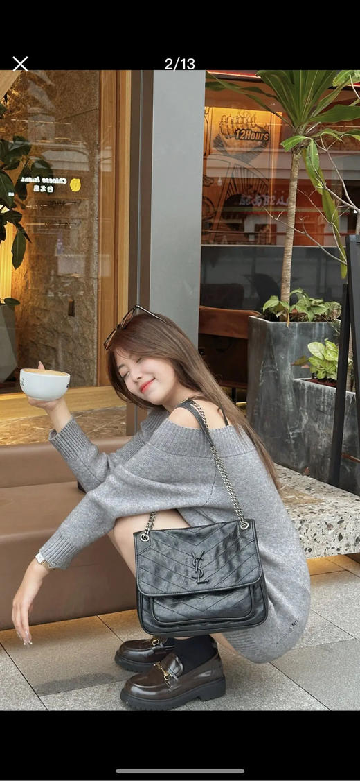 YSL Niki Shopping Bag 中号 黑色 牛皮 斜挎包 商品图2