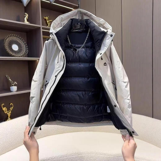 冬季新款男士连帽户外保暖防寒服休闲痞帅工装加厚翻领羽绒服国标 商品图2