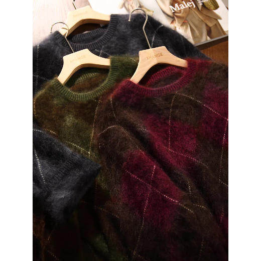 【秋冬精选】暖冬之境 宠溺厚版_羊绒拉毛！羊毛拉绒松弛的书卷感菱格纹毛衣女 商品图5