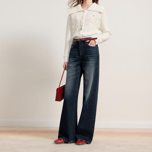 三彩独醒2026春新款显瘦高腰牛仔裤复古水洗宽松休闲阔腿裤长裤F 商品图3