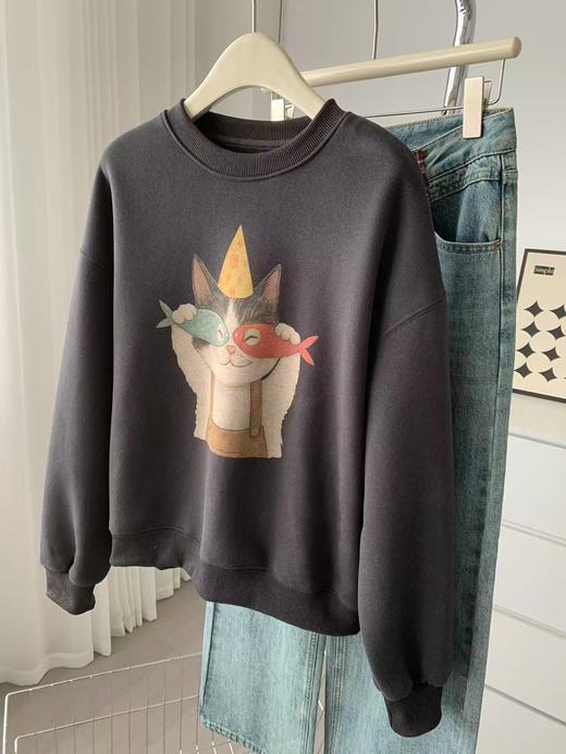 【专柜品质】重磅韩版棉质圆领卫衣 秋冬加绒加厚美式宽松上衣 商品图4