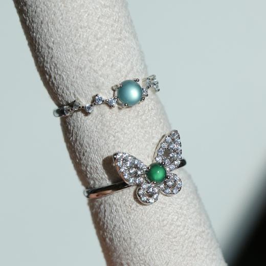 纯天然蝴蝶造型危地马拉翡翠 锆石镶嵌 3mm左右 925纯银精工配件 可开合戒指 商品图3