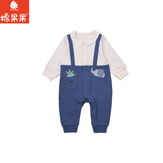 棉果果春季新品男童氨棉汗布纯棉卡通小象对开爬衣假两件对开连体衣M112722226140 商品图1