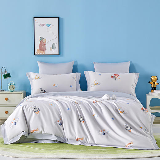 多喜爱 60S全棉缎纹四件套-童心绘梦系列 鲸落诗章/田园牧歌/宇宙漫游/甜梦乐园/森林物语【双股加捻工艺】【数码活性印染】【多款可选】宽边设计 撞色织带 商品图12