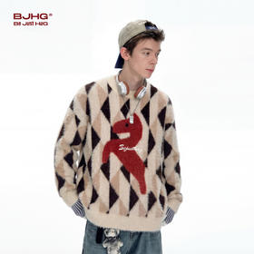 BJHG不计后果马年新年毛衣男款新款冬季格菱复古厚实撞色针织衫女
