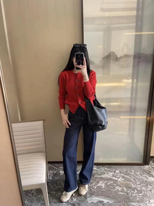 D122630秋冬加绒直筒裤复古深蓝色贴兜牛仔裤 商品图1