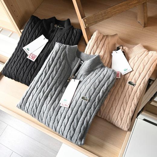 秋冬男士羊绒衫半高领拉链套头纯色针织打底衫扭花加厚毛衣 商品图0