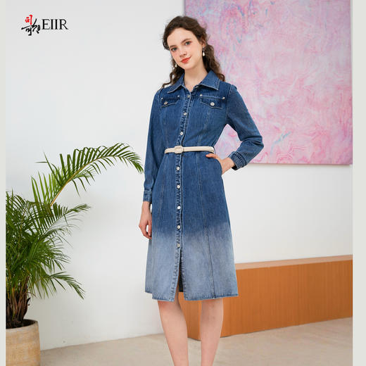 司歌牛仔单排扣渐变收腰连衣裙收腰通勤R901257X 商品图1
