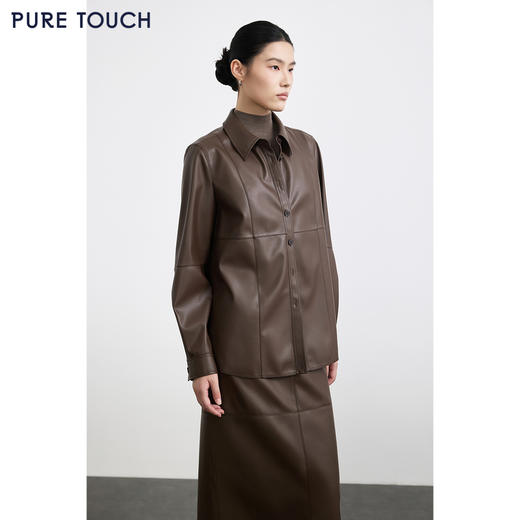 商场同款PURE TOUCH女装25秋冬新款PU皮革长袖衬衫结构设计衬衣 商品图4