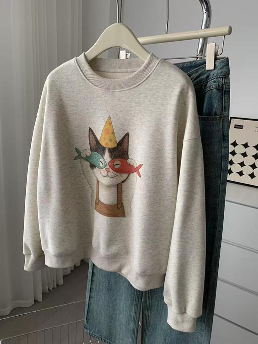 【专柜品质】重磅韩版棉质圆领卫衣 秋冬加绒加厚美式宽松上衣 商品图2