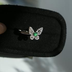 纯天然蝴蝶造型危地马拉翡翠 锆石镶嵌 3mm左右 925纯银精工配件 可开合戒指