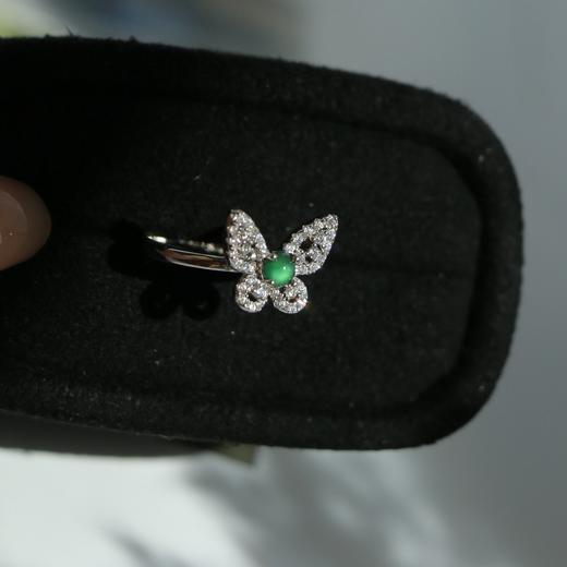 纯天然蝴蝶造型危地马拉翡翠 锆石镶嵌 3mm左右 925纯银精工配件 可开合戒指 商品图0