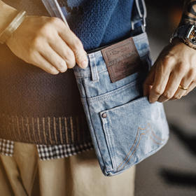 马登工装美式水洗蓝色牛仔单肩斜挎包丹宁通勤手提平板随行包男款