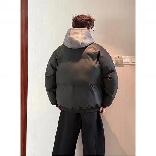 D122619美式设计感假两件PU皮立领加厚羽绒棉服外套男女同款 商品图2