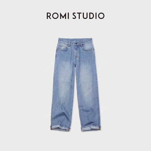 ROMI STUDIO“复古丹宁”100%棉磨白洗水高腰阔腿牛仔裤RWCWX87420 商品图1
