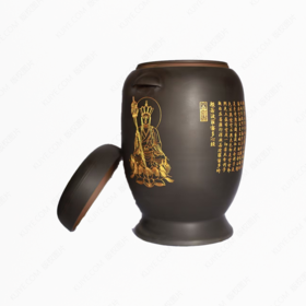 纯手工拉坯五色泥紫陶心经大坛（镀金）骨灰坛骨灰罐骨灰盒寿盒