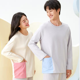 内茵撞色口袋情侣家居服套装|微绒恒温面料，上身暖呼呼