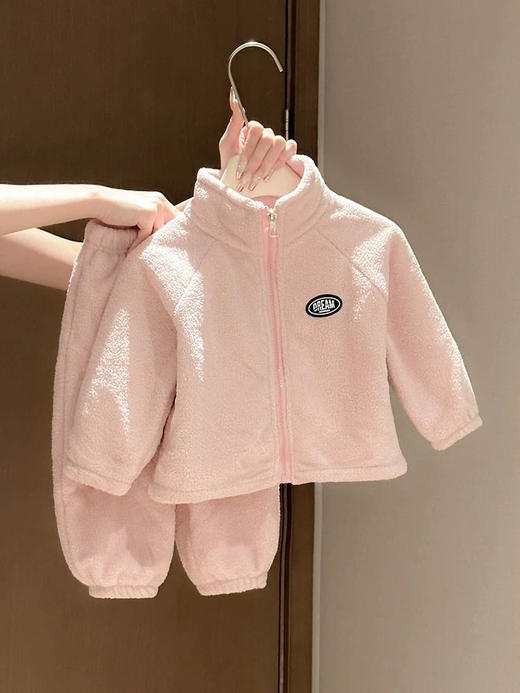 儿童双面绒套装秋冬季宝宝保暖毛毛衣两件套男女童立领防风 商品图2