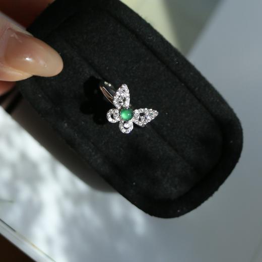 纯天然蝴蝶造型危地马拉翡翠 锆石镶嵌 3mm左右 925纯银精工配件 可开合戒指 商品图1