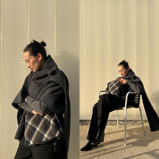 HIDEMI 美利奴双面羊毛围巾式设计感大廓形中长款大衣 商品图1