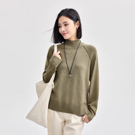 佐丹奴女装极细针织衫女软糯拼接插肩袖半高领套头针织毛衣13354688