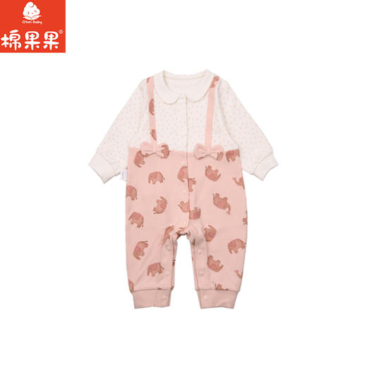 棉果果春季新品女童氨棉汗布纯棉卡通小象满印爬衣假两件对开连体衣M122722226100 商品图1