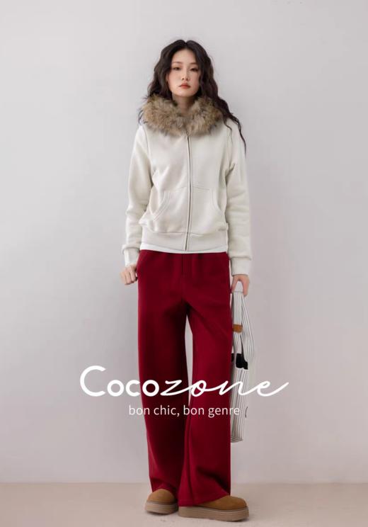 新年团宠糯米棉暗红窄版加厚加绒阔腿直筒裤高腰休闲裤 商品图2