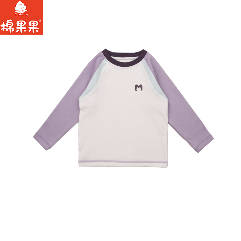 棉果果春季新品女童紫色拼接插肩长袖T恤M122140426118
