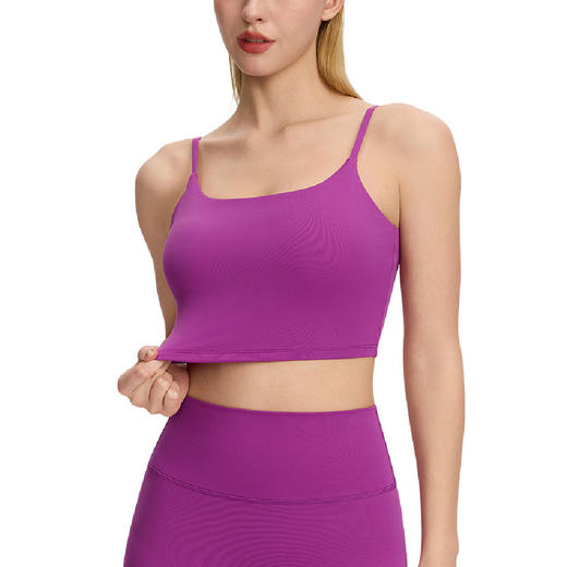 跃牌【欲动春风】系列 裸感运动瑜伽背心深U美背女带胸垫跑步健身上衣52135 商品图4