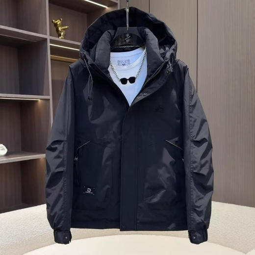 冬季新款男士连帽户外保暖防寒服休闲痞帅工装加厚翻领羽绒服国标 商品图1