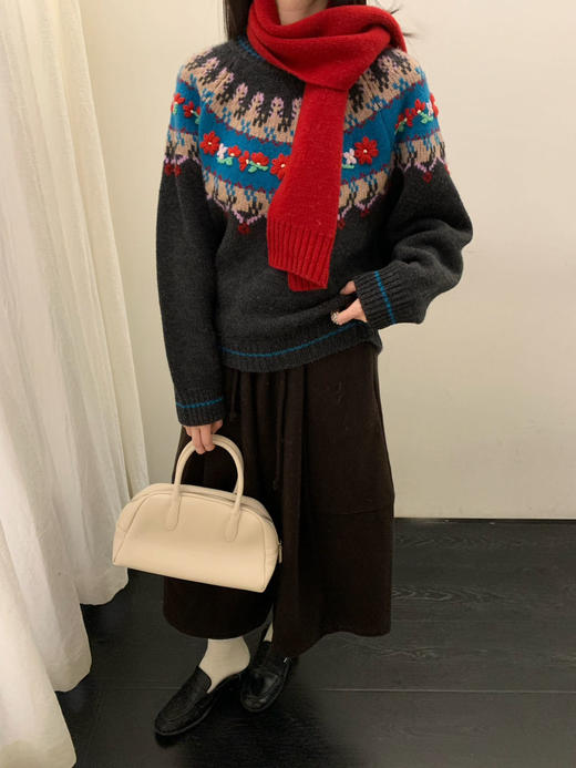 SZ6E02_月魄色_针织衫_冬季_圆领长袖提花宽松_高级女装_BERNIEELEN 伯妮斯茵 商品图0