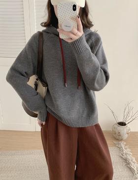 撞色连帽毛衣！2025新款韩系连帽毛衣！别致宽松毛衣！