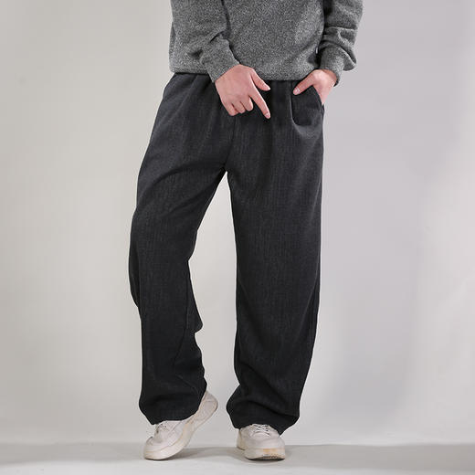 DRONKOO 2025 抽绳右裤袢装饰斜纹肌理复合绒厚休闲长裤 商品图1