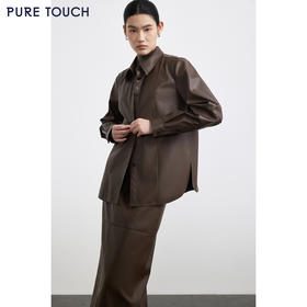 商场同款PURE TOUCH女装25秋冬新款PU皮革长袖衬衫结构设计衬衣