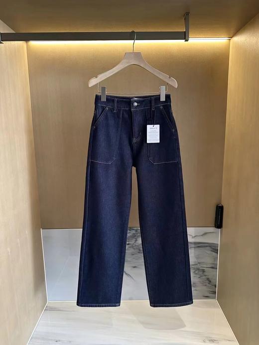 D122630秋冬加绒直筒裤复古深蓝色贴兜牛仔裤 商品图7