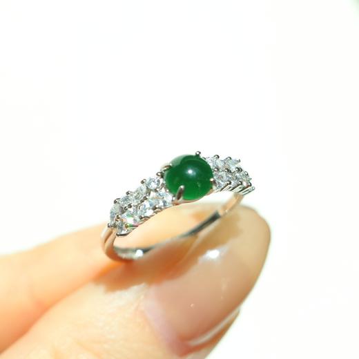 纯天然危地马拉翡翠 满绿蛋面6*6mm 纯银精工配件 可开合戒指 商品图5