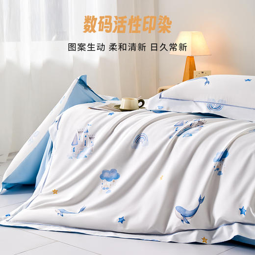 多喜爱 60S全棉缎纹四件套-童心绘梦系列 鲸落诗章/田园牧歌/宇宙漫游/甜梦乐园/森林物语【双股加捻工艺】【数码活性印染】【多款可选】宽边设计 撞色织带 商品图2