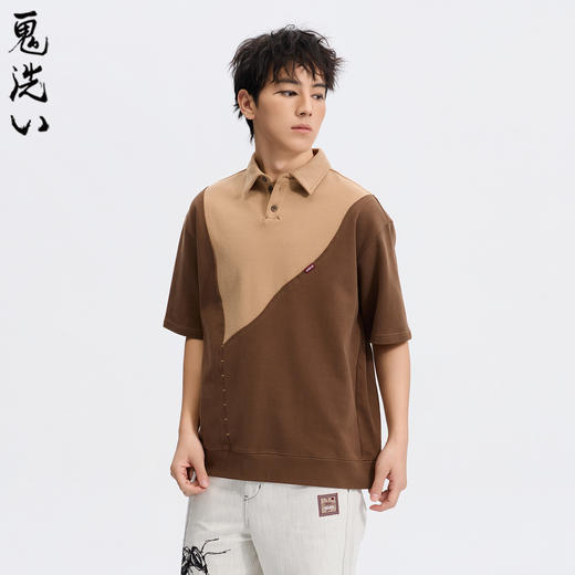 ONIARAI/鬼洗26黑标石器时代狩猎者剪影拼接散口宽马球衫 A840025 商品图0