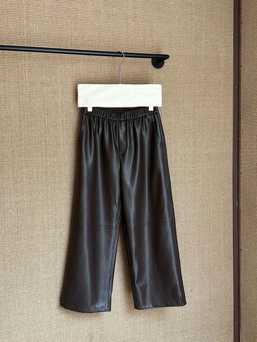 【秋冬精选】极简风老钱风蛋白皮松紧腰压缝直筒九分休闲皮裤 商品图2