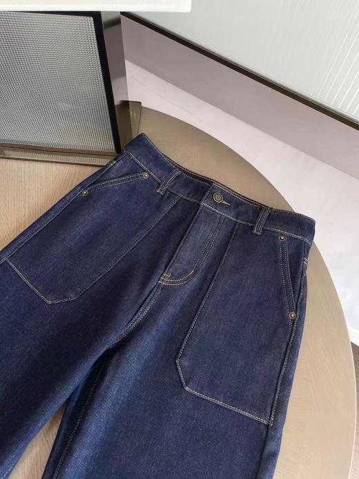 D122630秋冬加绒直筒裤复古深蓝色贴兜牛仔裤 商品图10