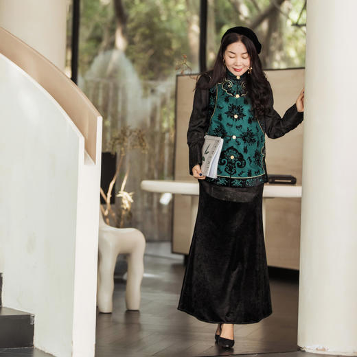 【林栖设计小店】月下福影|恭王府联名半身裙钻石丝绒2026早春新款鱼尾长裙女1961006 商品图1