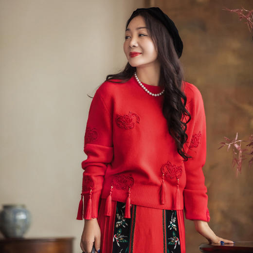 【林栖设计小店】八方来福|羊毛毛衣恭王府联名2026早春新款上衣女1961095 商品图0