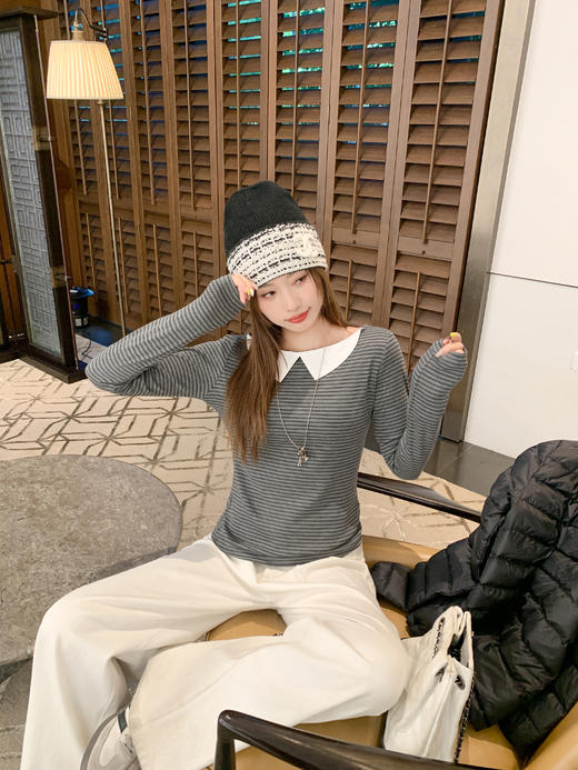 <曾小咸推荐>现货秒杀 ！微信超特价！韩系条纹翻领t恤 日常129.99 立减60 秒杀69.99！！ 商品图5