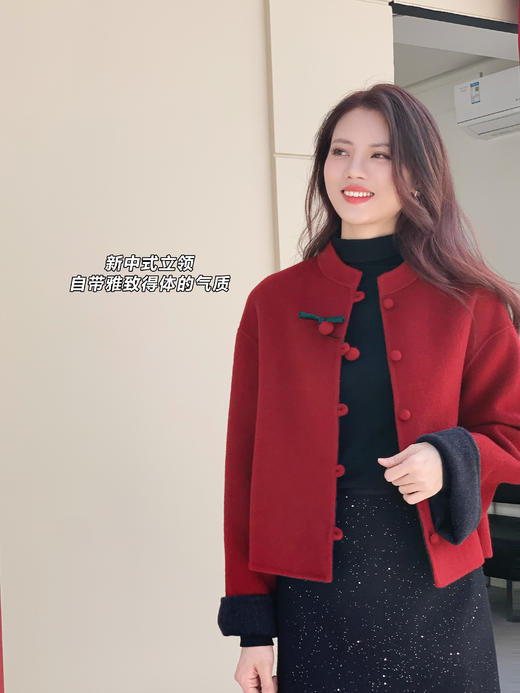 【百图lulu定制】【新中式羊绒双面呢】羊绒羊毛混纺 樱桃 盘扣 双面呢外套 商品图11
