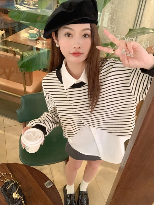 <曾小咸推荐>现货秒杀 ！微信超特价！条纹上衣+无袖衬衫2件套 日常169.99 立减80 秒杀89.99！！ 商品图9