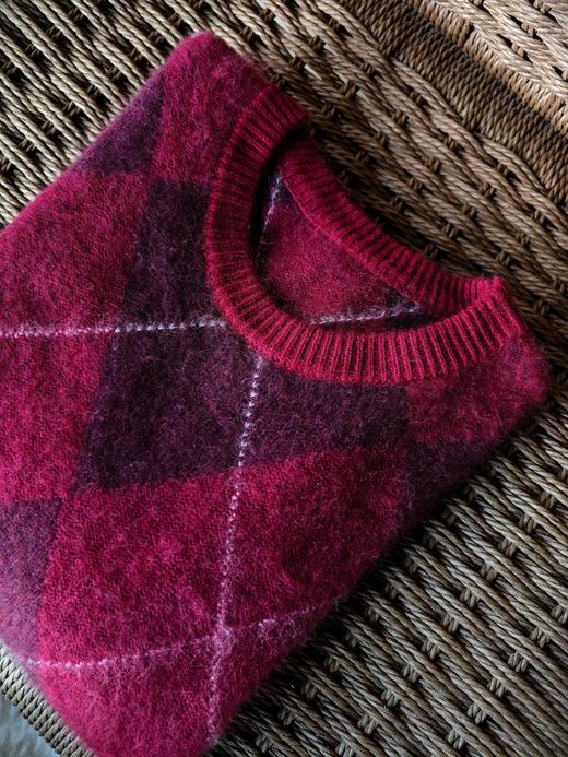 【秋冬精选】暖冬之境 宠溺厚版_羊绒拉毛！羊毛拉绒松弛的书卷感菱格纹毛衣女 商品图3